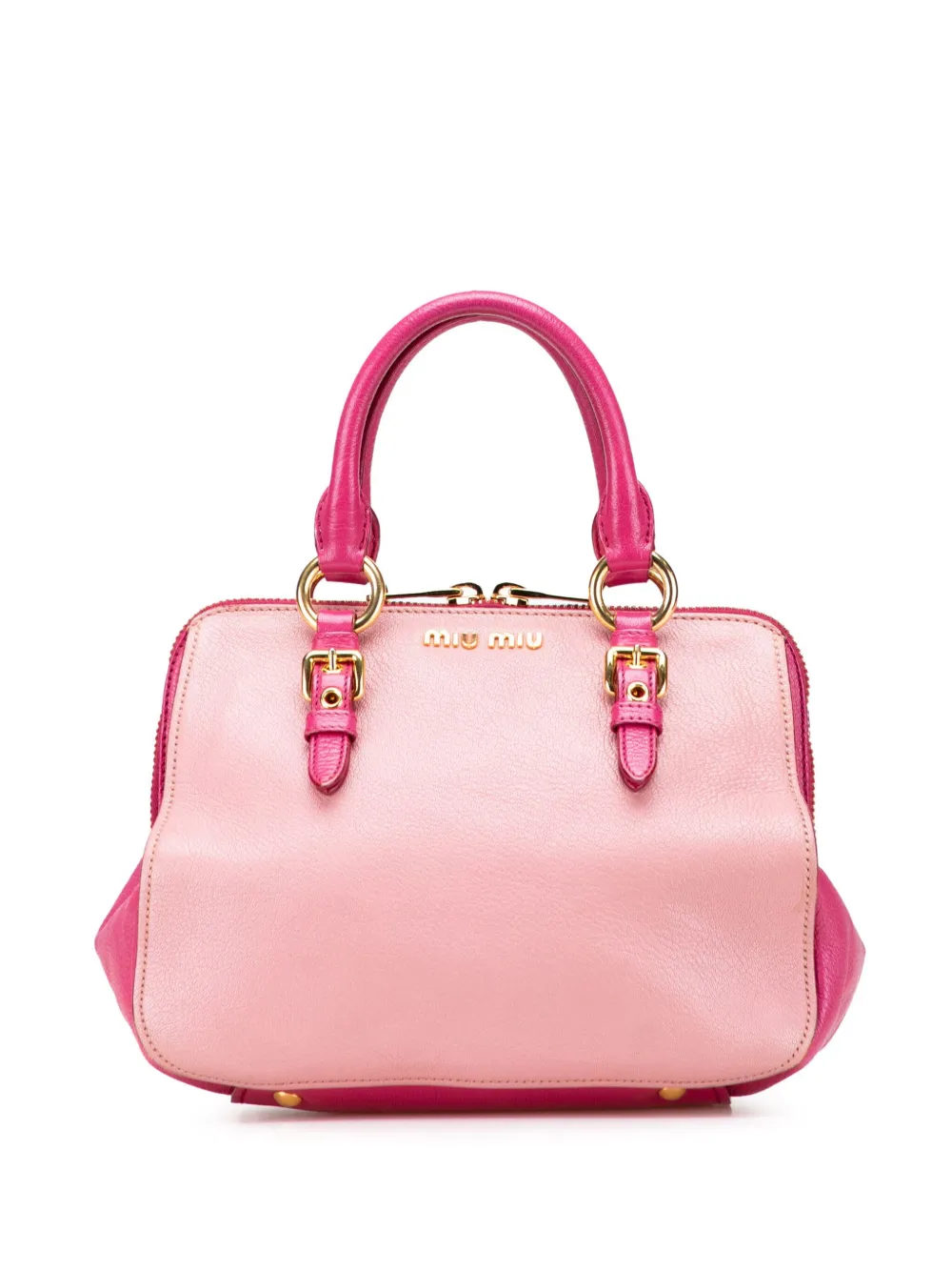 Miu Miu Pre-Owned 2000-2025 バイカラー ゴートスキン マドラス ボウラーバッグ サッチェルバッグ - ピンク Miu Miu Pre-Owned 2000-2025 バイカラー ゴートスキン マドラス ボウラーバッグ サッチェルバッグ - ピンク