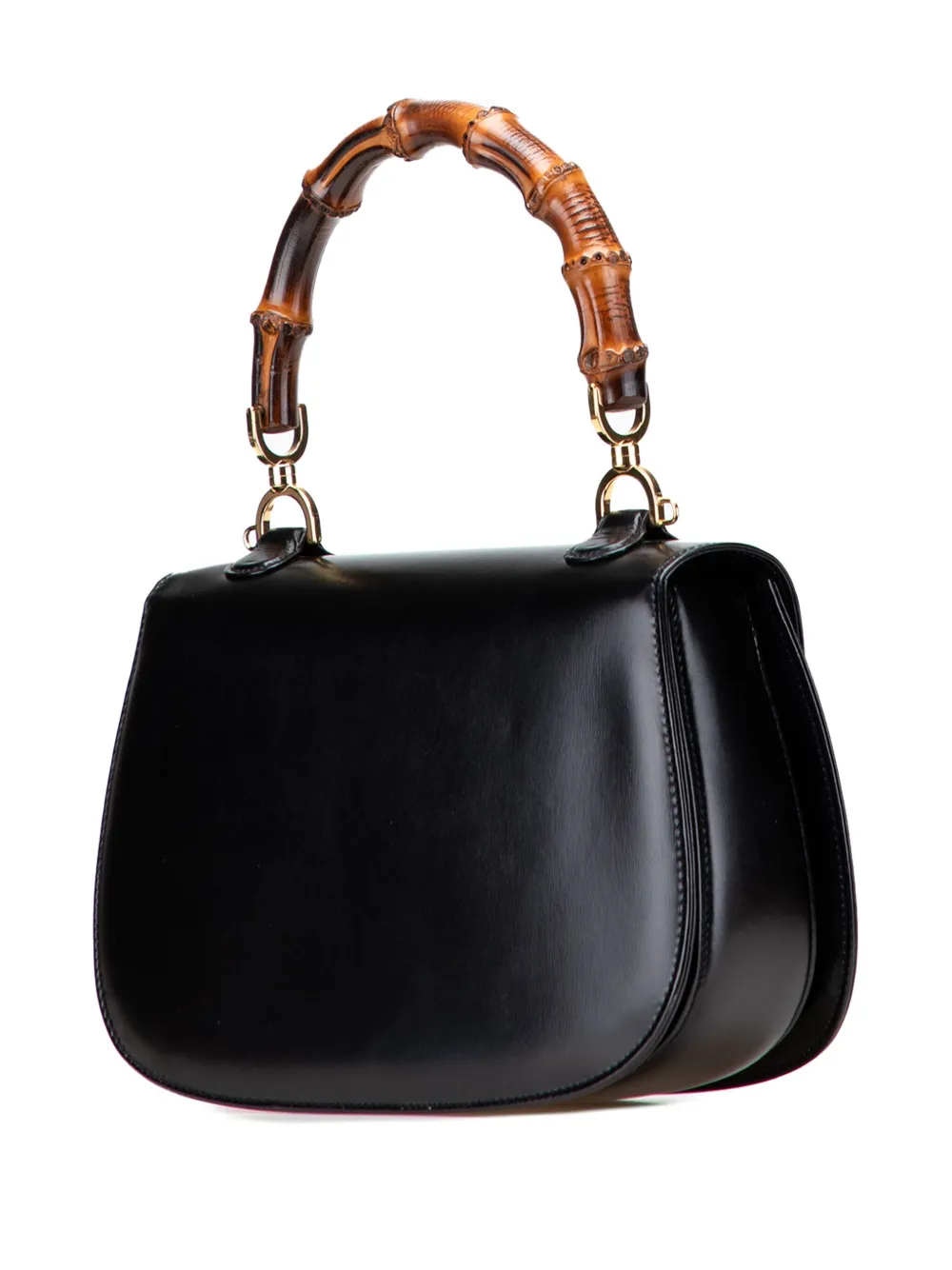 Pre-owned Gucci 20th Century Calfskin Bamboo Night Satchel In Black