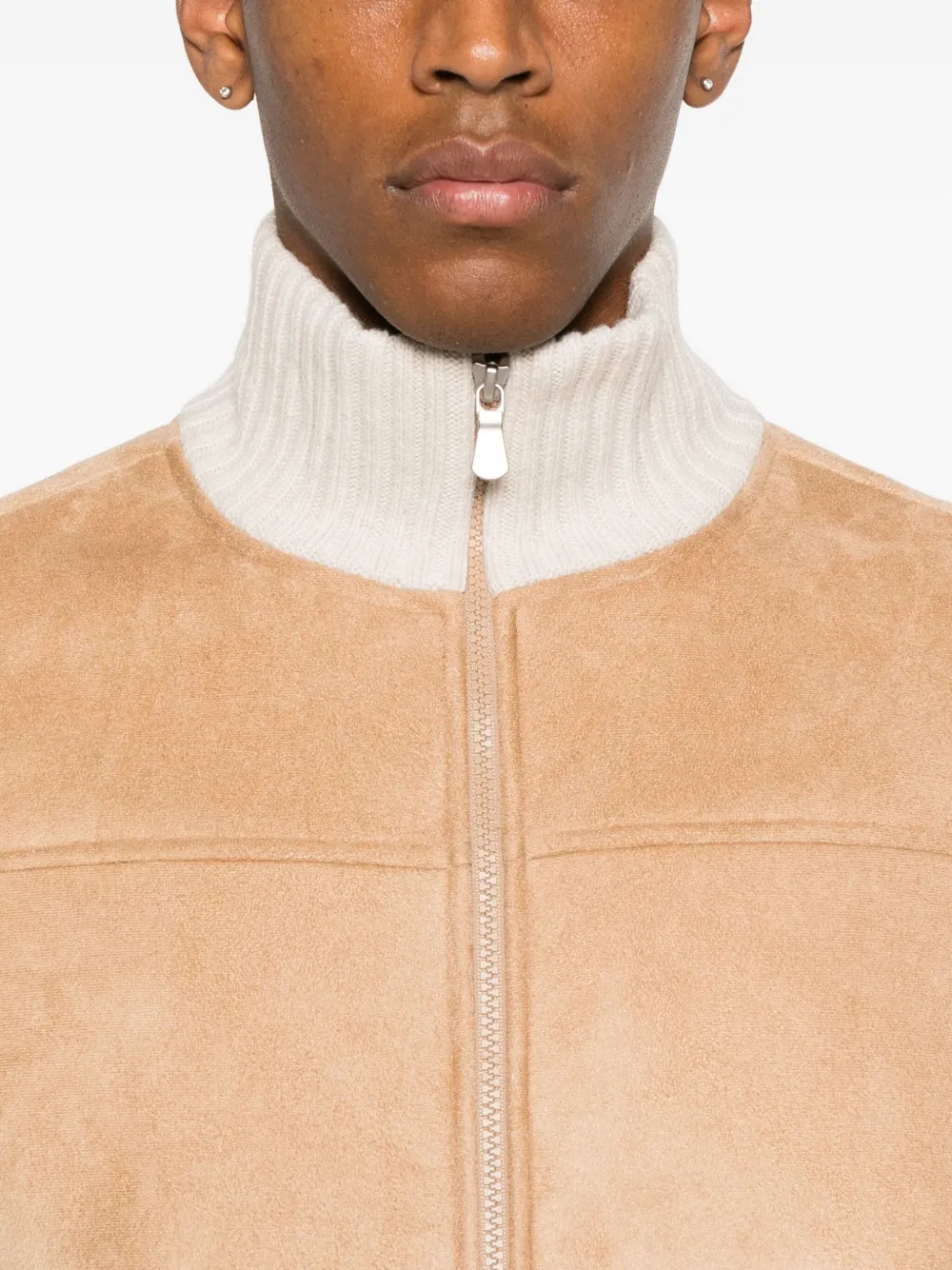 Gran Sasso Ribbed-trims Suede Jacket In Brown