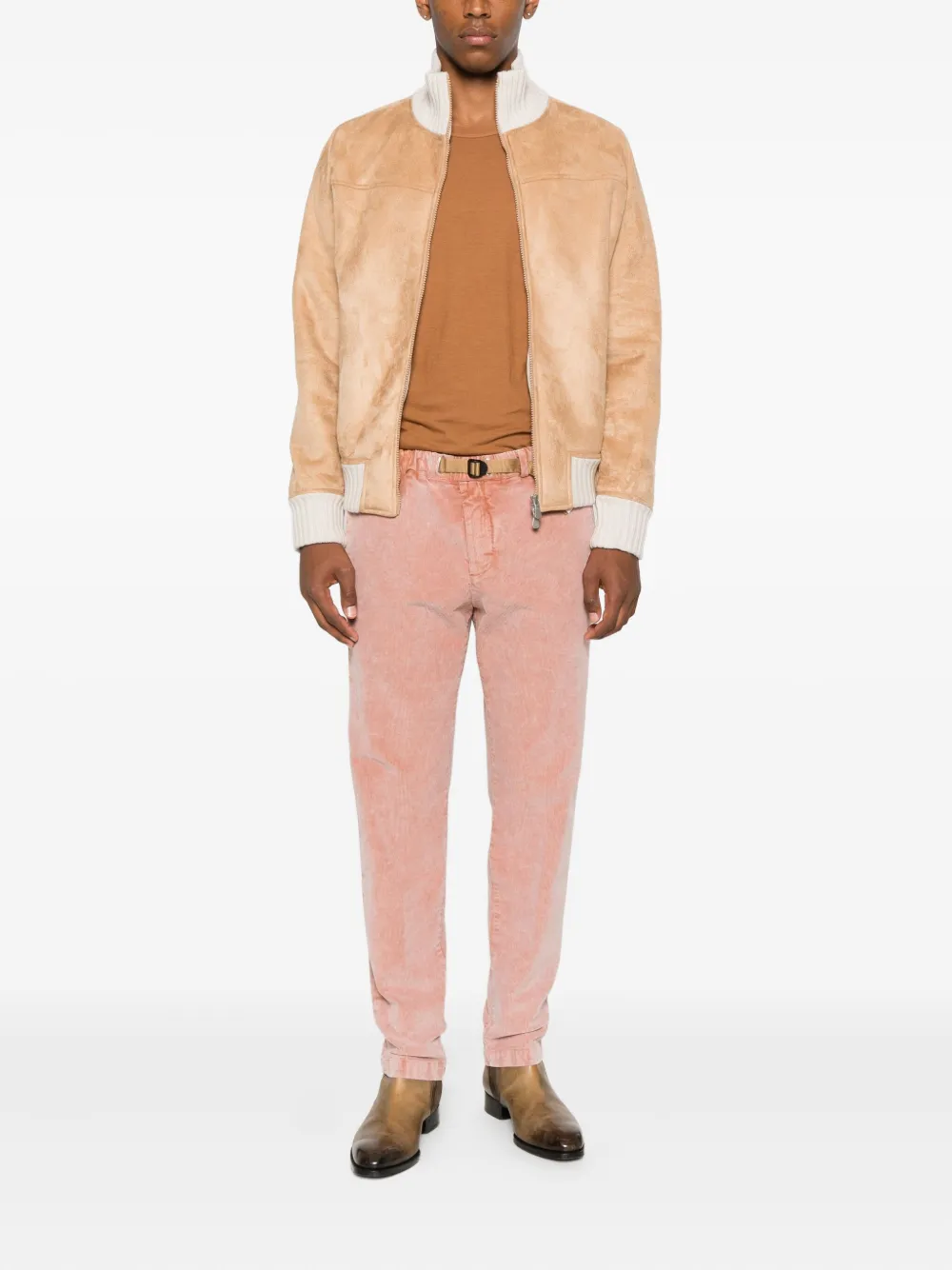 Gran Sasso Ribbed-trims Suede Jacket In Brown