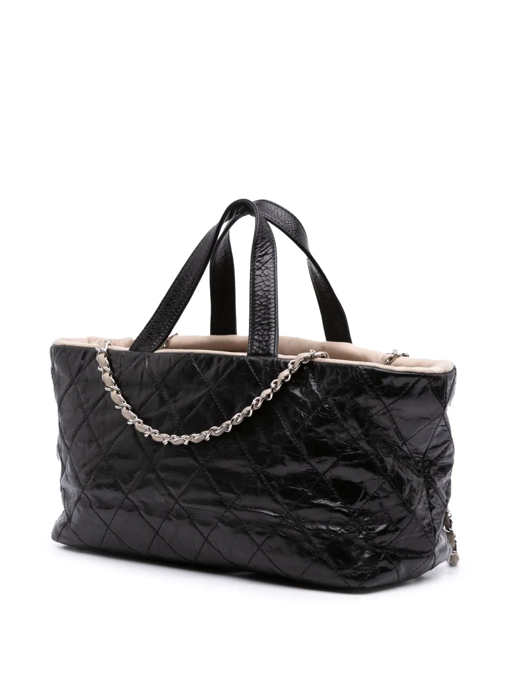 Pre-owned Chanel 2009-2010 Cc Quilted Glazed Calfskin Portobello Tote Satchel In Brown