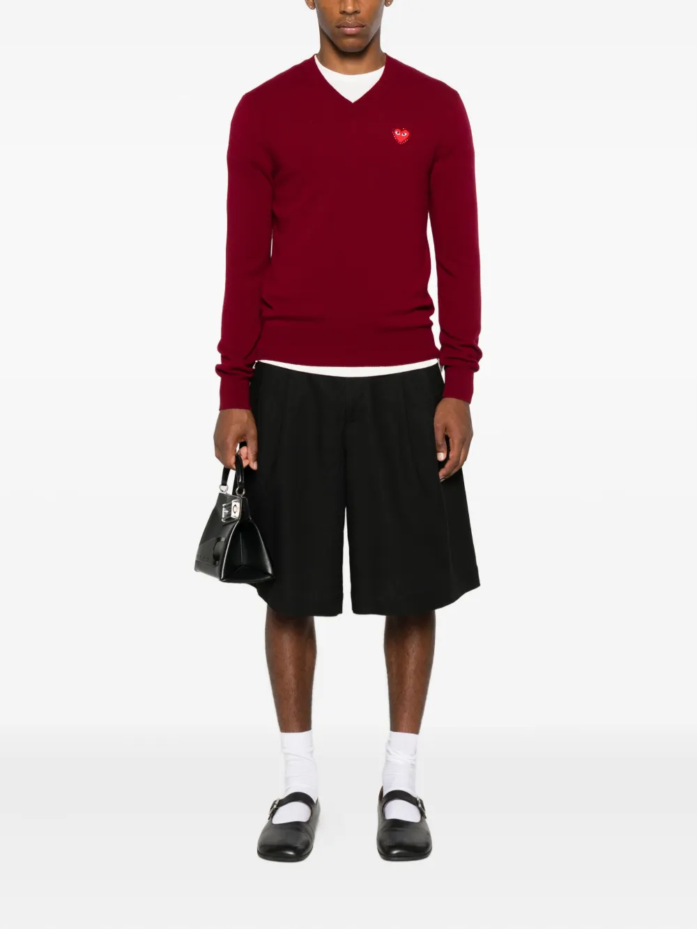 Comme Des Garçons Play Heart-emblem V-neck Sweater In Red