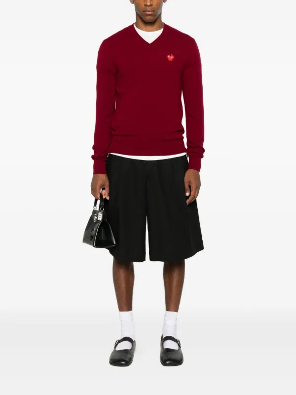 Comme Des Garçons Play ハートエンブレム Vネックセーター | レッド