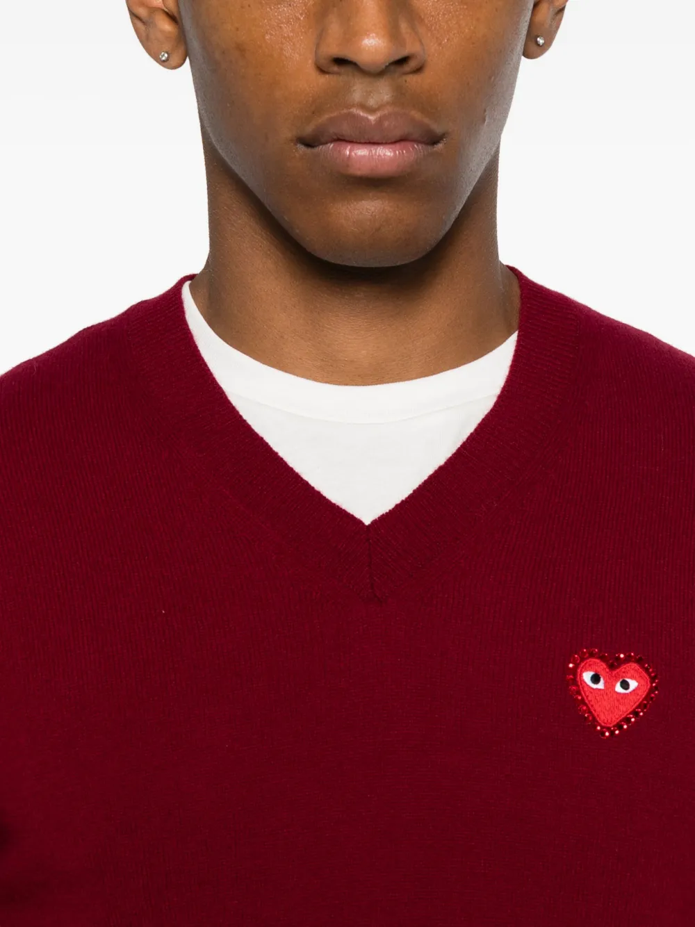 Comme Des Garçons Play Heart-emblem V-neck Sweater In Red