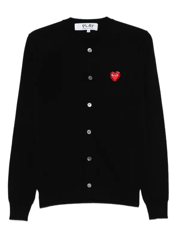【人気モデル】コムデギャルソン ハートロゴ ウールカーディガン 黒 Sサイズ COMME des GARCONS】PLAY ハートロゴ カーディガン CREWネック (COMME