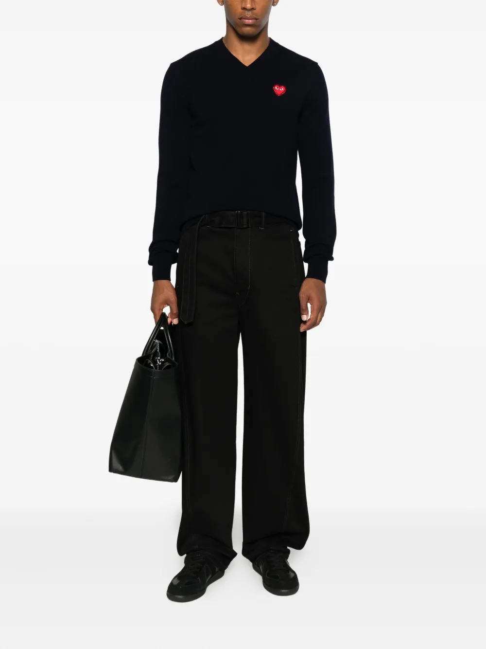 Comme Des Garçons Play Heart-emblem V-neck Sweater In Blue