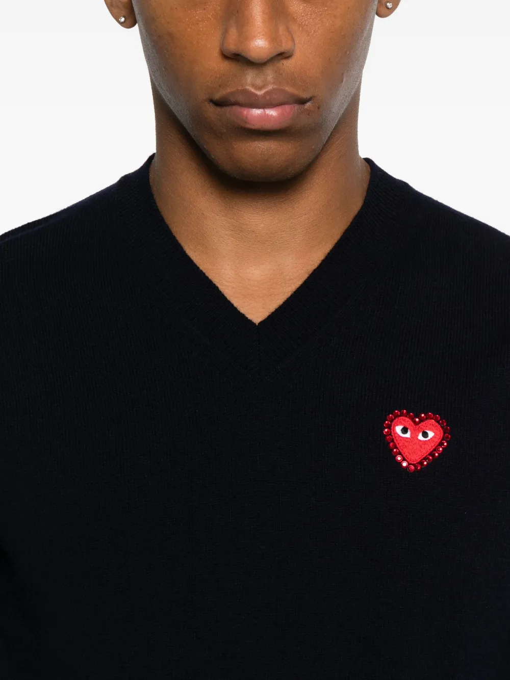Comme Des Garçons Play Heart-emblem V-neck Sweater In Blue