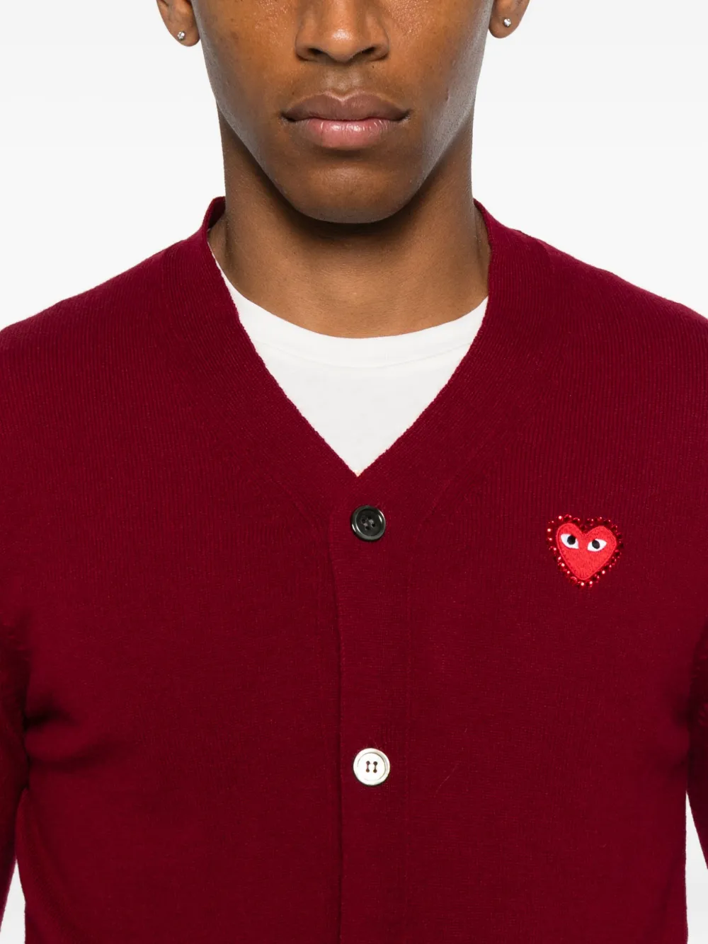 Comme Des Garçons Play Logo-patch Cardigan In Red