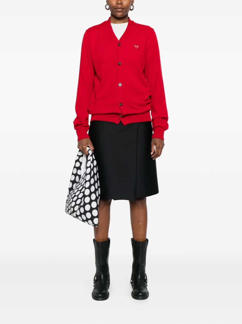 Comme Des Garçons Play Hear-emblem Rhinestone-embellishment Cardigan In Red