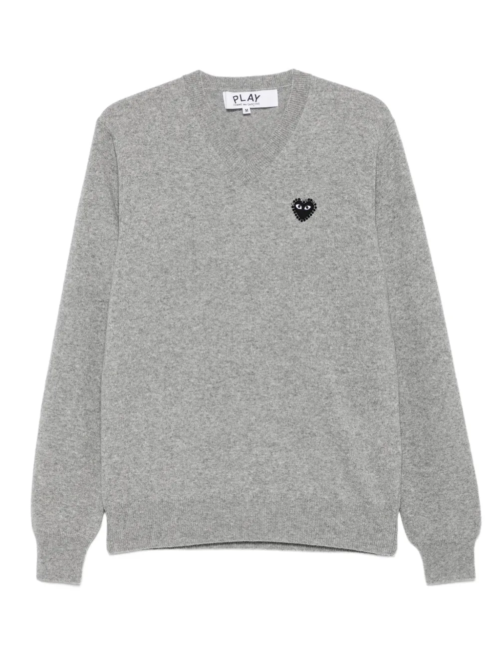 Comme Des Garçons Play heart-embellished v-neck sweater | Grey | Image 1