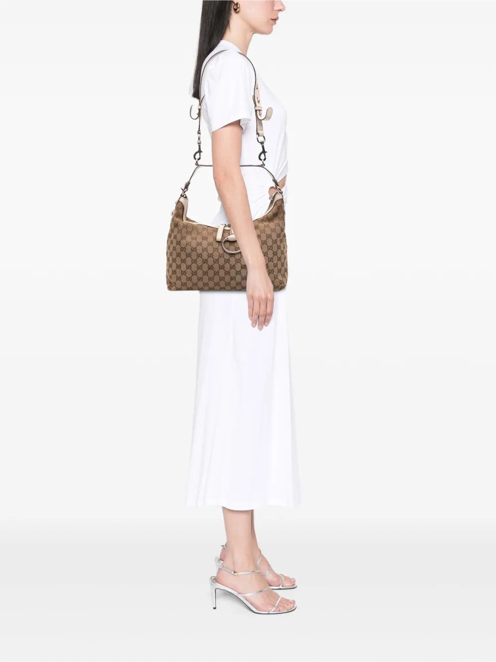 Pre-owned Gucci 2016-2025 Medium Gg Canvas Icon Bit Satchel In Brown