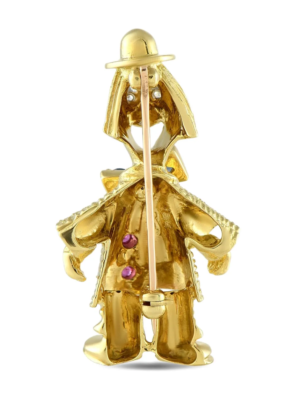 Pre-owned Peter Lindeman 18k Yellow Gold Clown Multi-stone Brooch