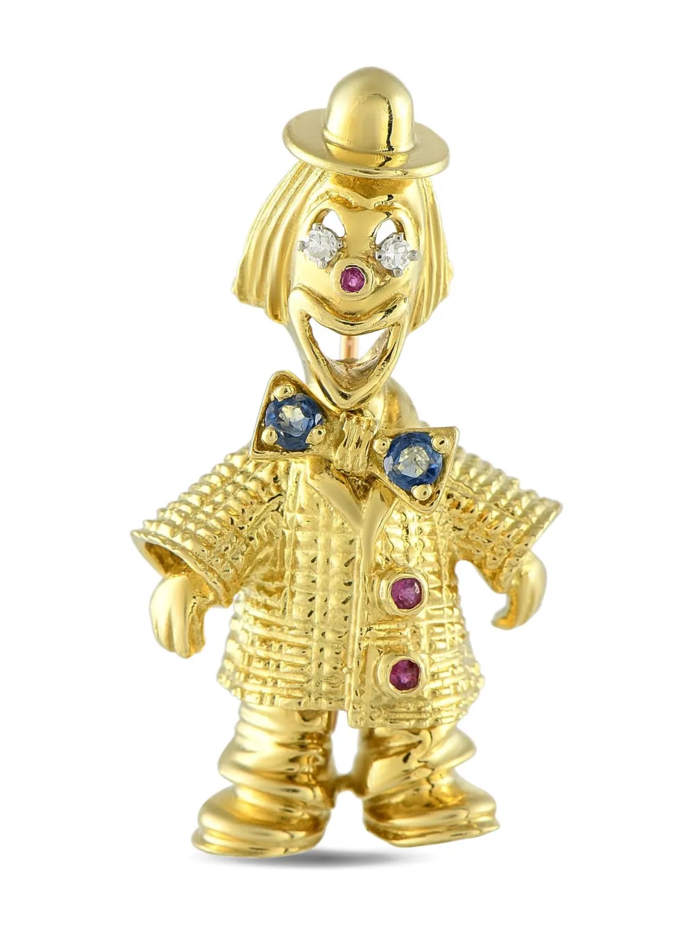 Pre-owned Peter Lindeman 18k Yellow Gold Clown Multi-stone Brooch