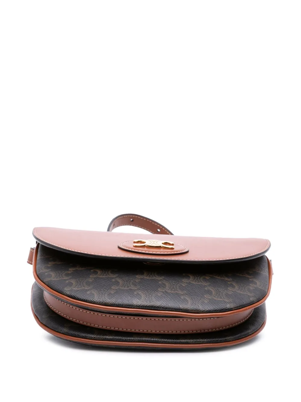 Pre-owned Celine 2020 Triomphe Coated Canvas And Calfskin Besace Crossbody Bag In Brown
