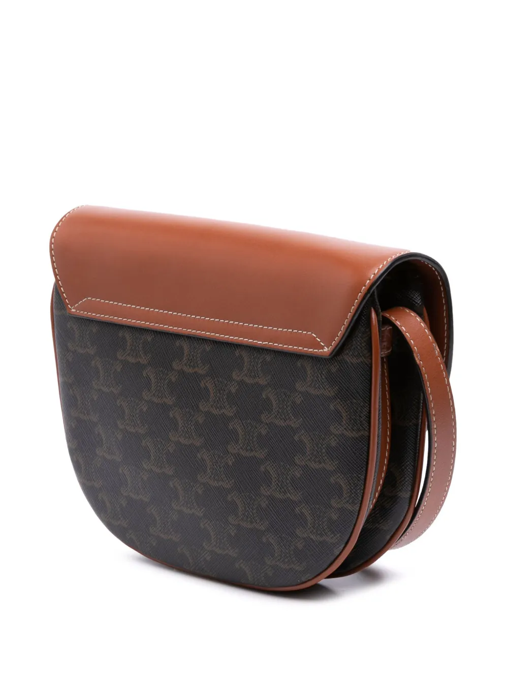 Pre-owned Celine 2020 Triomphe Coated Canvas And Calfskin Besace Crossbody Bag In Brown