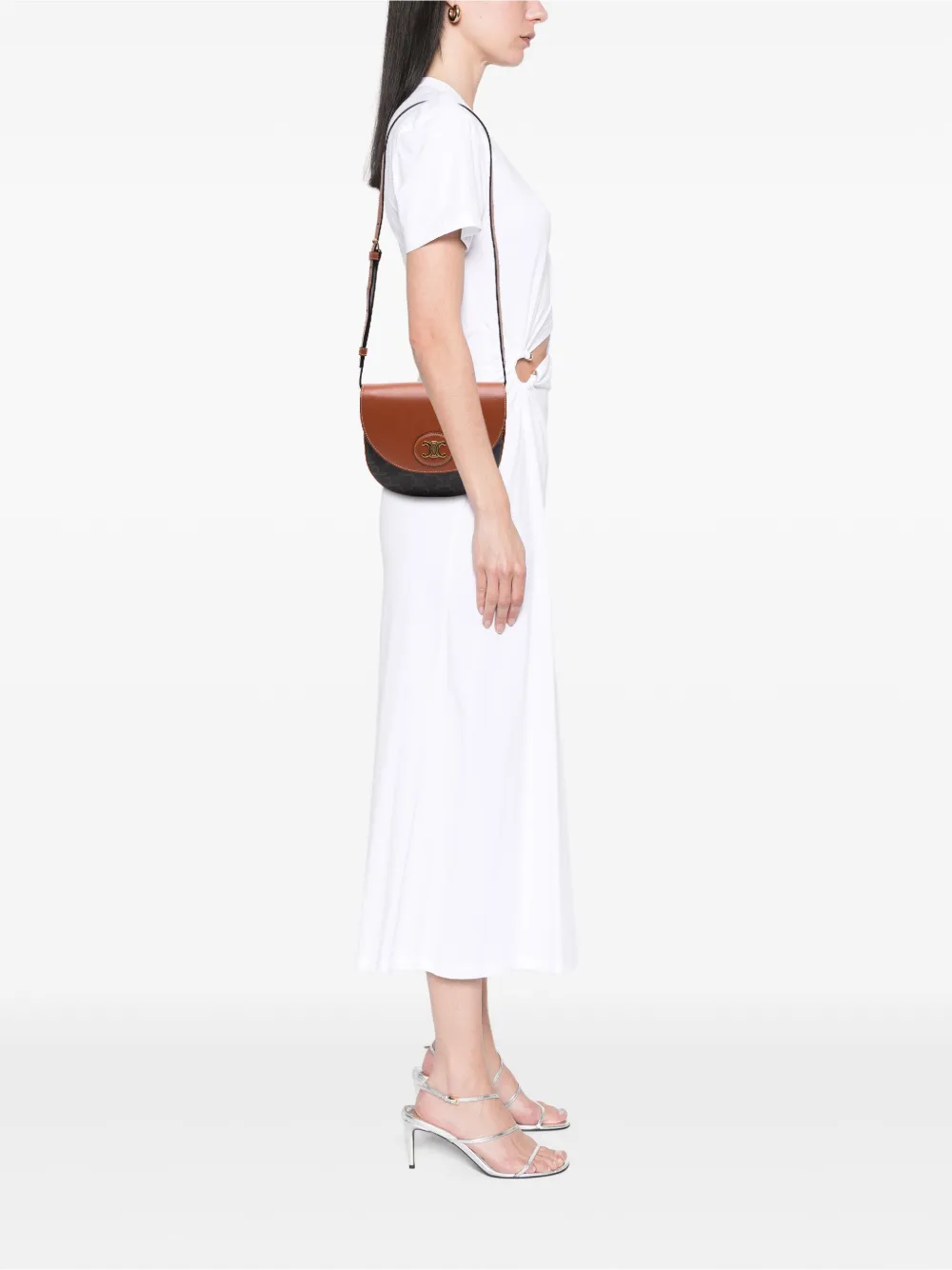 Pre-owned Celine 2020 Triomphe Coated Canvas And Calfskin Besace Crossbody Bag In Brown