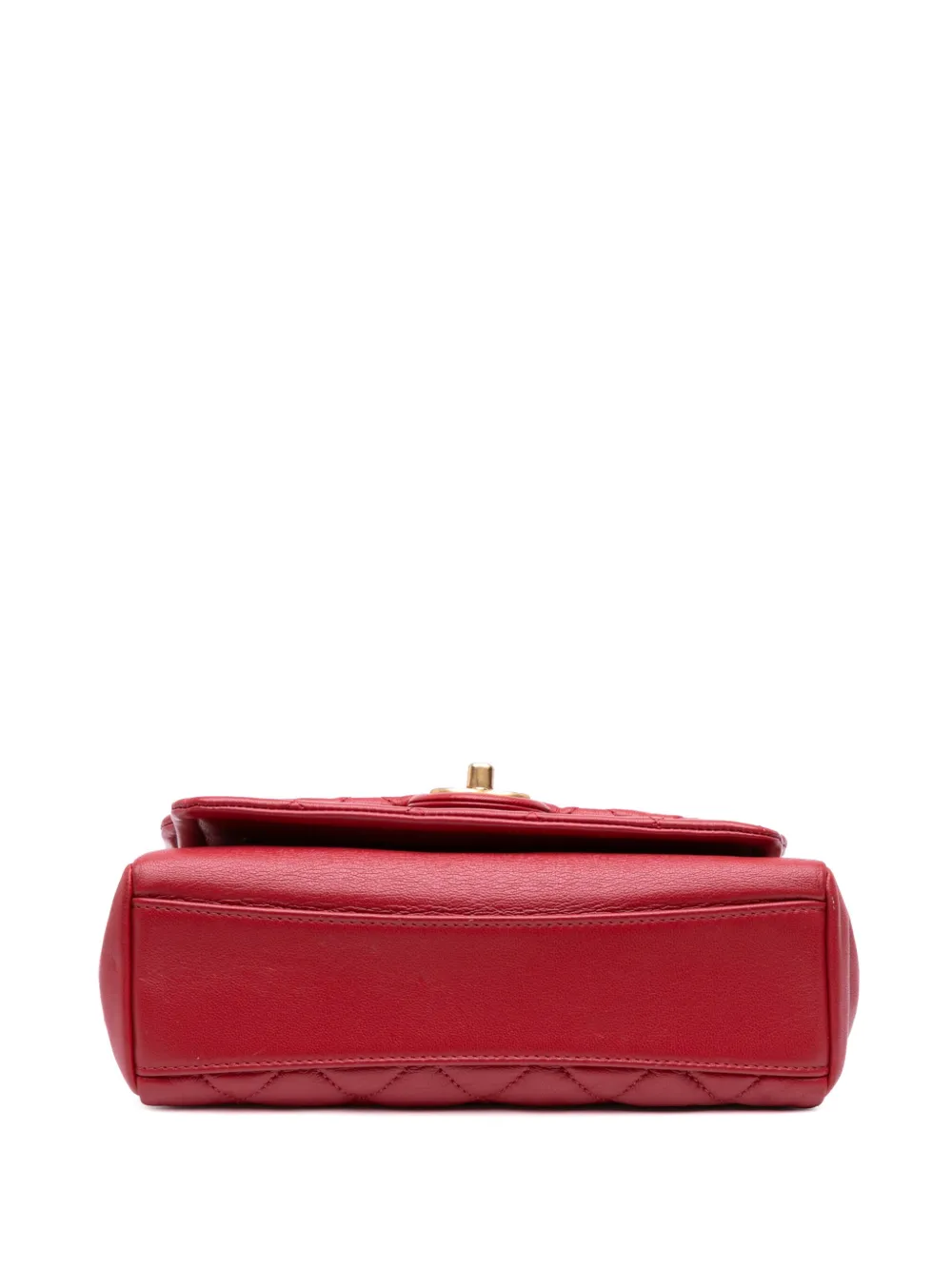 Pre-owned Chanel 2019 Small Quilted Lambskin Chain Link Flap Satchel In Red