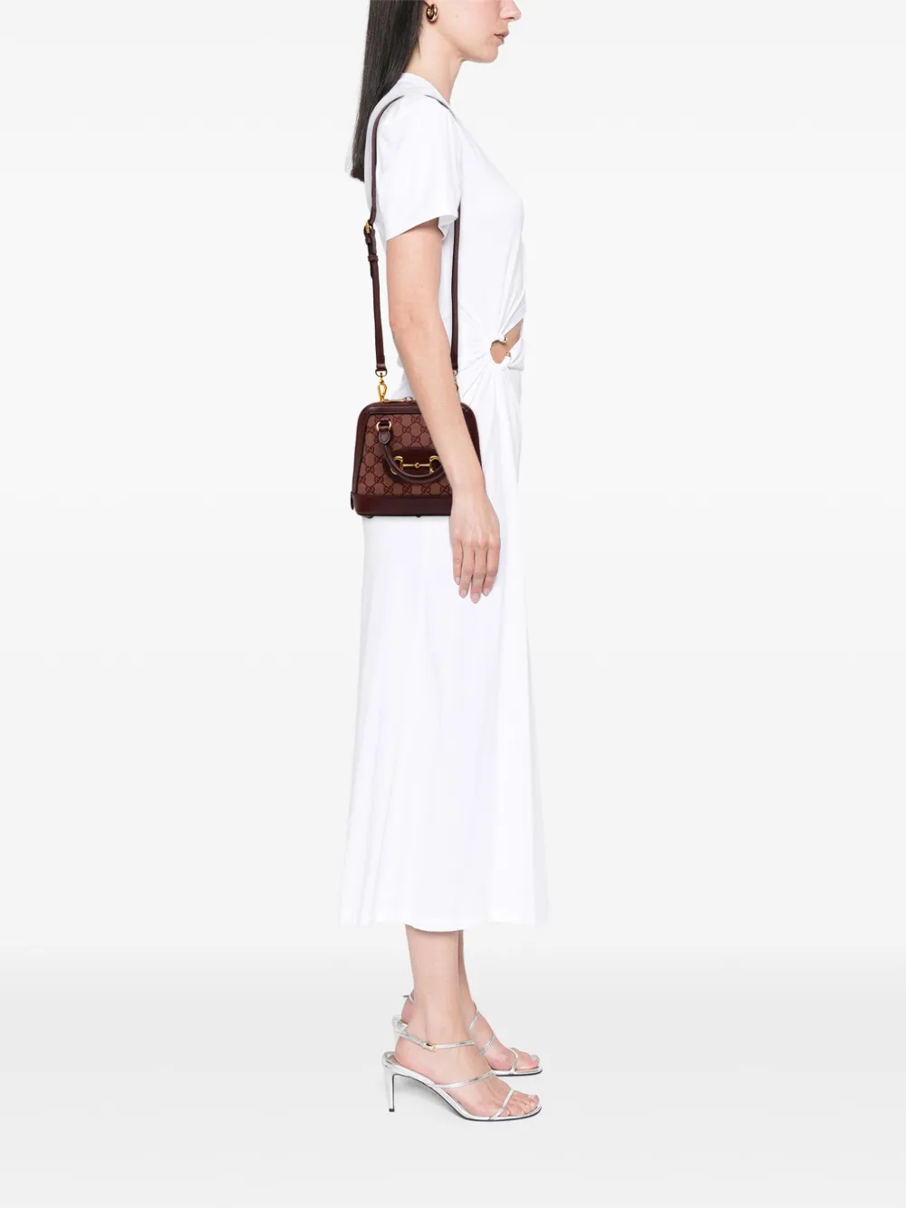Pre-owned Gucci 2016-2025 Mini Gg Supreme Horsebit 1955 Top Handle Bag Satchel In Brown