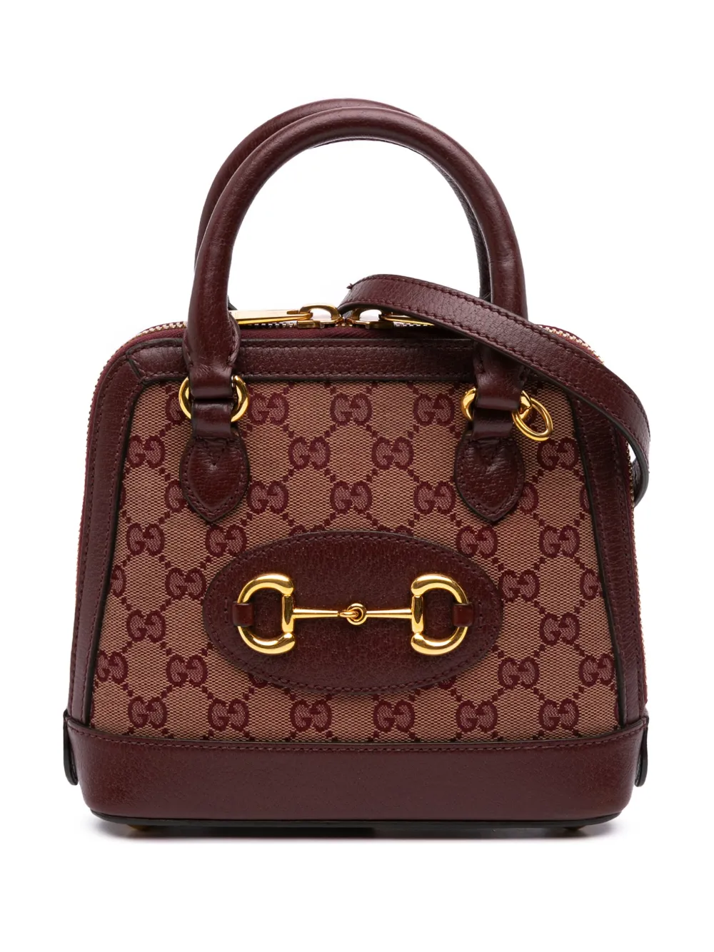 Pre-owned Gucci 2016-2025 Mini Gg Supreme Horsebit 1955 Top Handle Bag Satchel In Brown