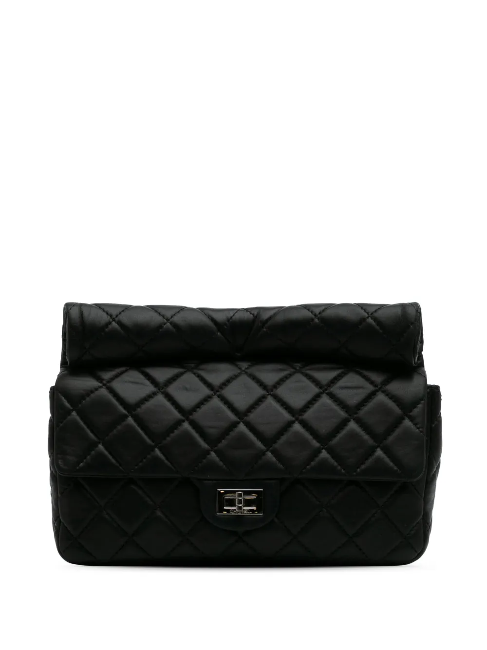 Pre-owned Chanel 2011 Reissue 2.55 Metallic Lambskin Roll Clutch Bag In Black