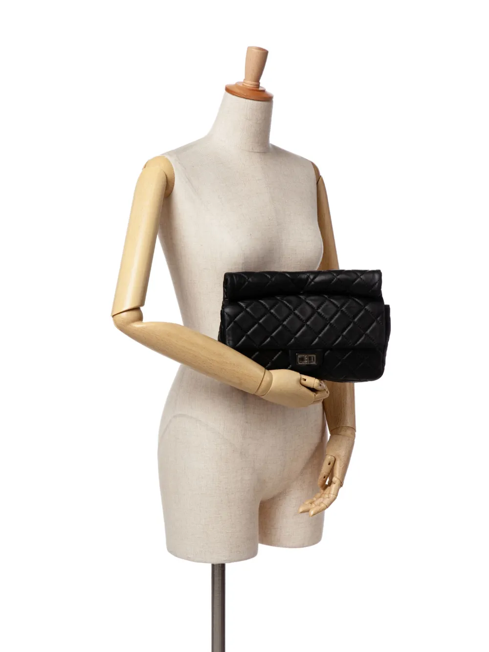 Pre-owned Chanel 2011 Reissue 2.55 Metallic Lambskin Roll Clutch Bag In Black