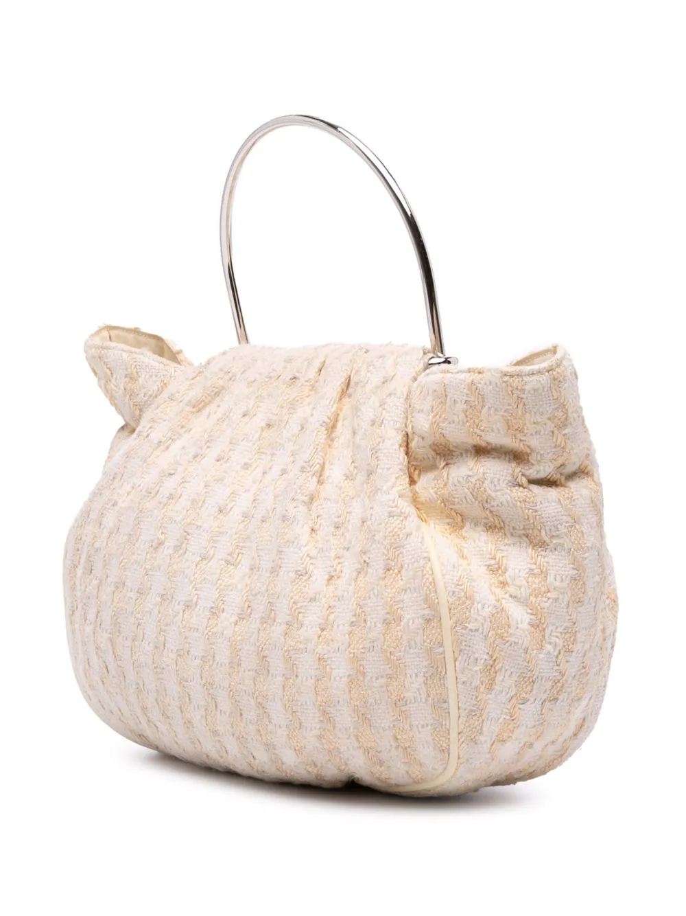 Pre-owned Chanel 2004-2005 Tweed Boucle Knitting Top Handle Bag Handbag In White