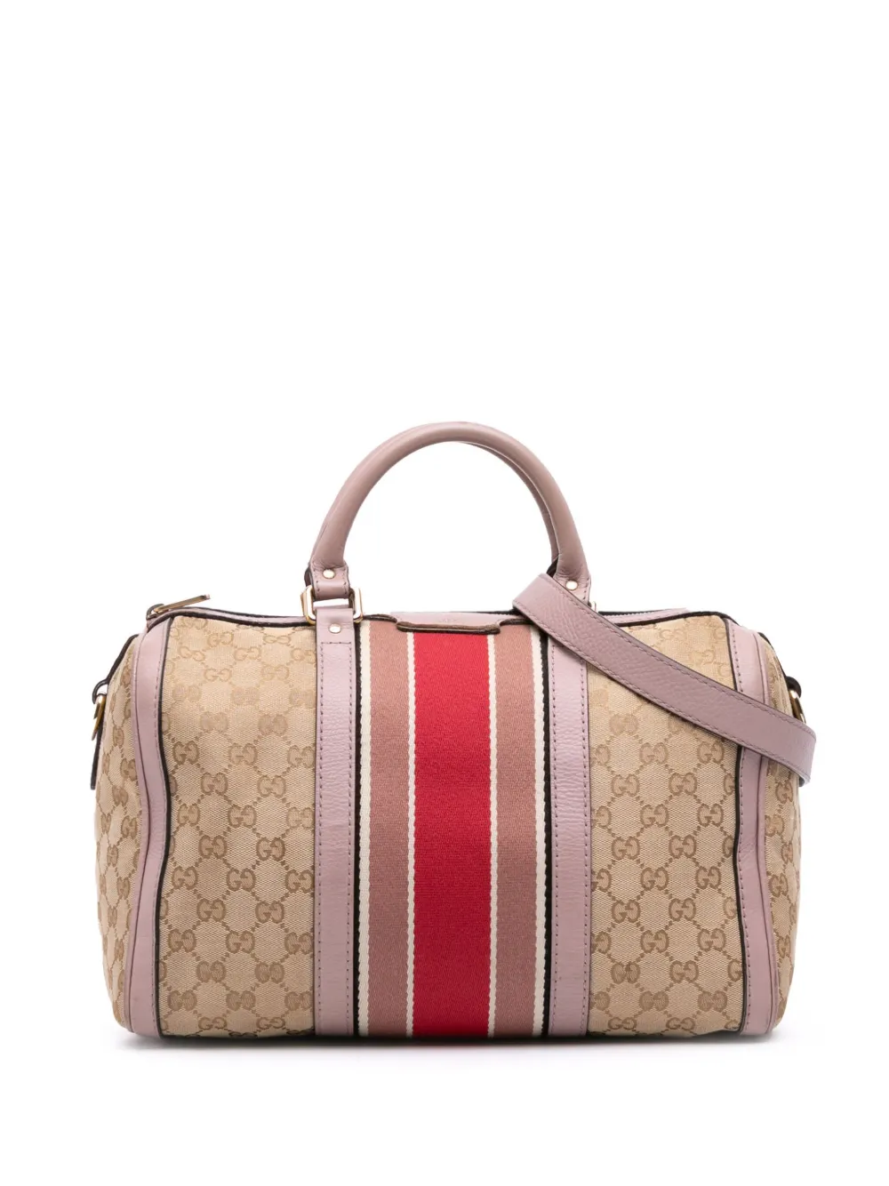 Pre-owned Gucci 2016-2025 Gg Canvas Web Joy Boston Bag Satchel In Brown