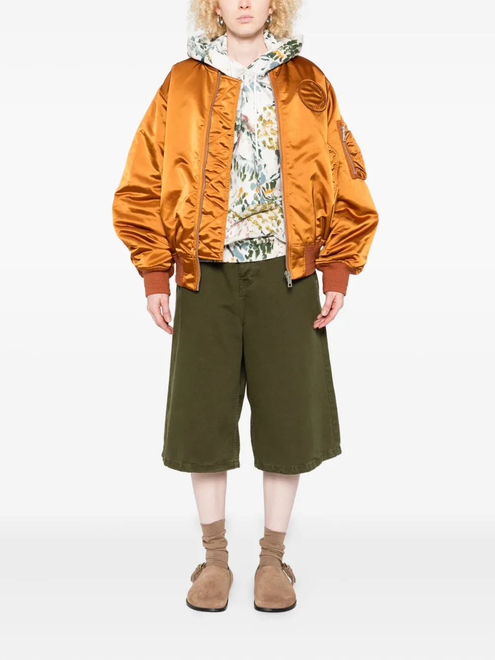  études Studio Logo-embroidered Satin Bomber Jacket - Orange 