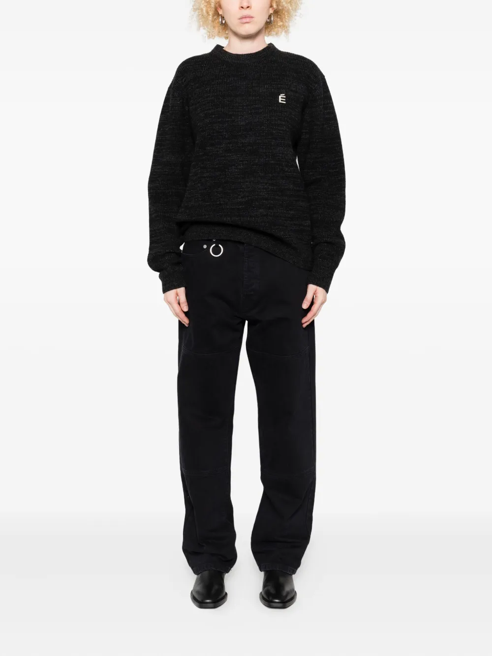 Etudes Studio Logo-embroidered Round-neck Sweater In Black