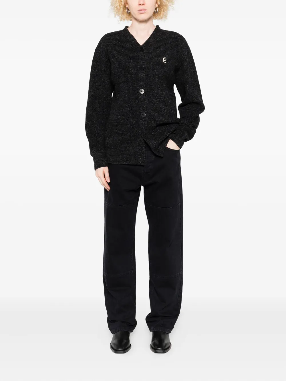Etudes Studio V-neck Ribbed Cardigan In Black