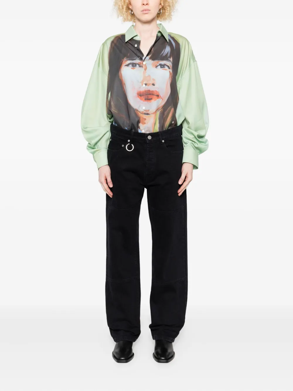 Etudes Studio Claire Portrait-print Shirt In Green