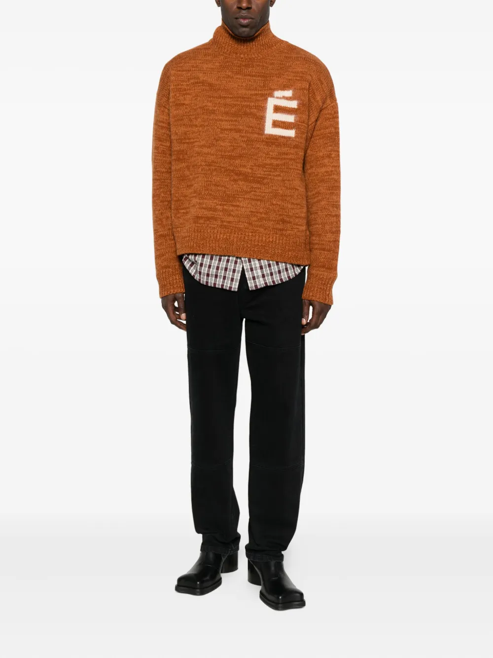 Etudes Studio Logo-jacquard Funnel-neck Jumper In Brown