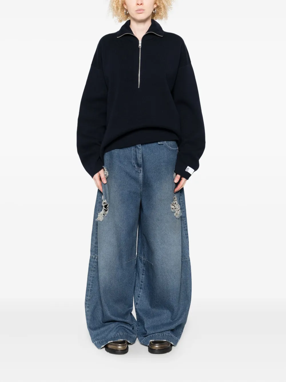 Etudes Studio Half-zip Knitted Sweater In Blue