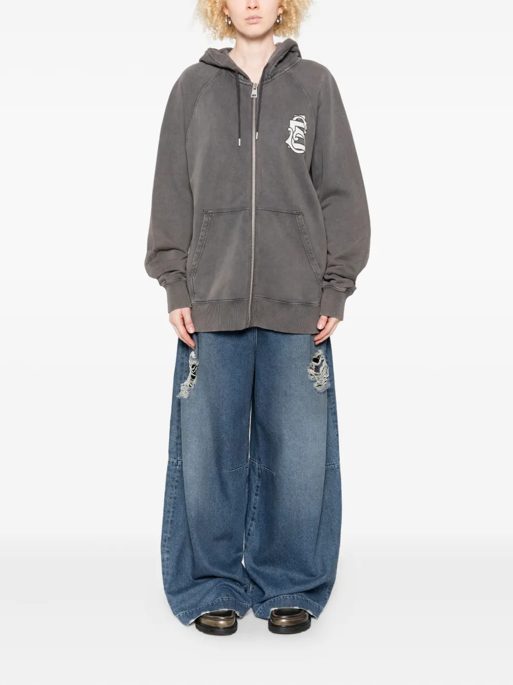 Etudes Studio Logo-print Zip-up Hoodie In Gray