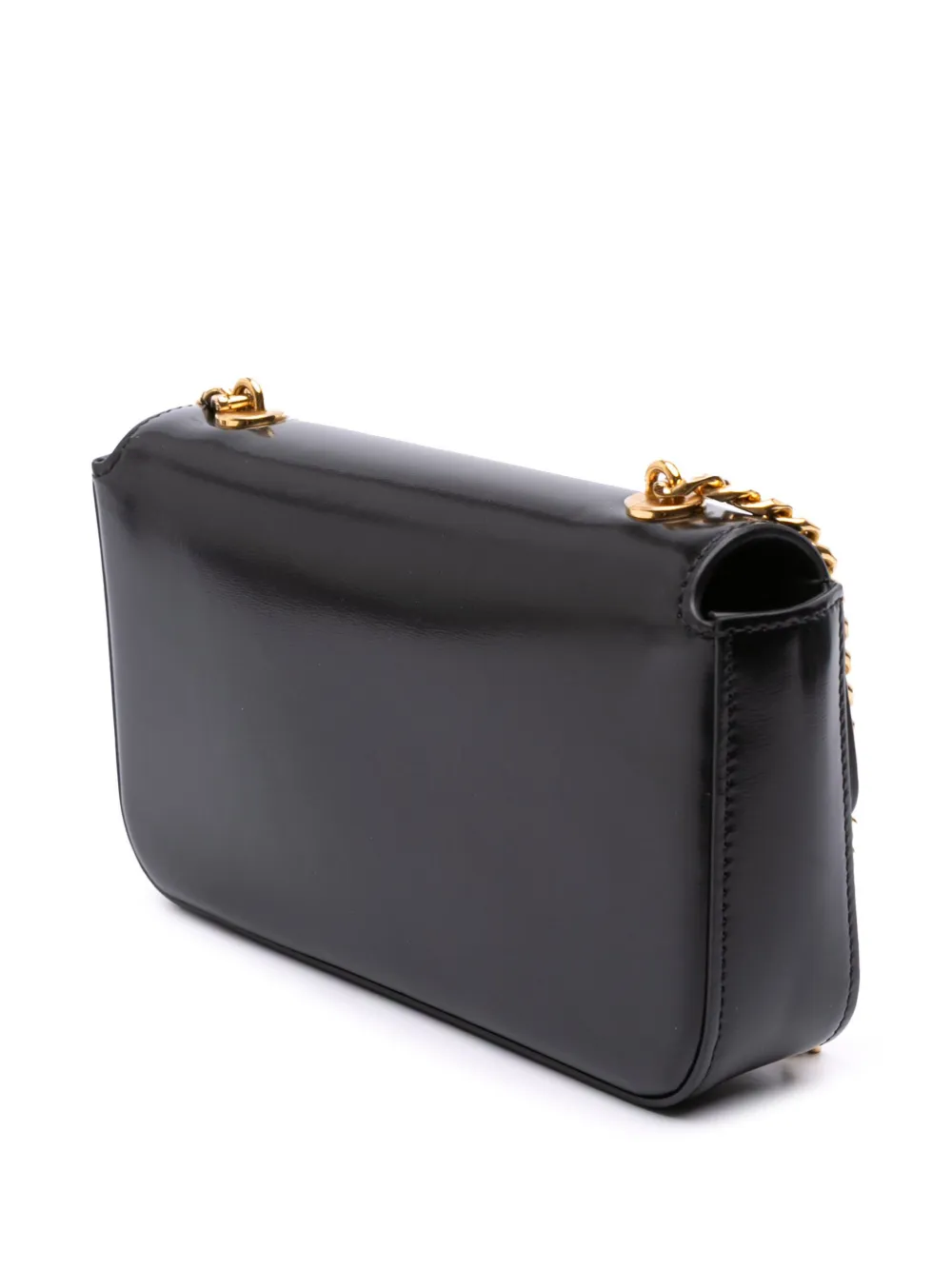 Pre-owned Celine 2022 Shiny Calfskin Claude Chain Shoulder Bag In Black
