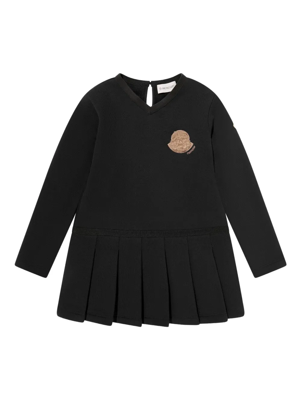 Moncler Enfant pleated logo-patch dress Zwart