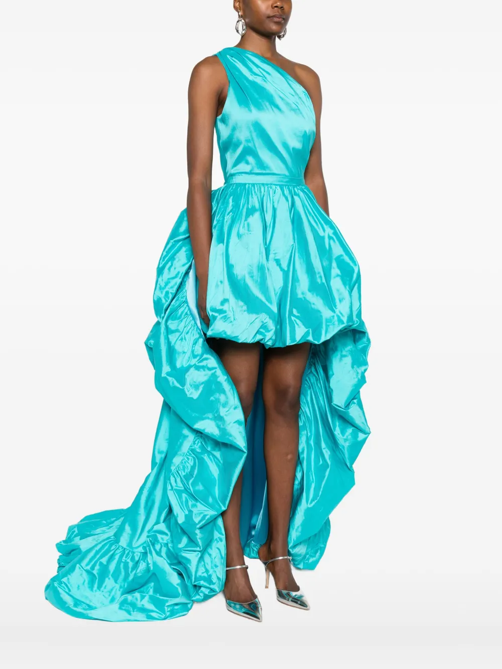 Miau By Clara Rotescu One-shoulder Ruffled Asymmetric Dress In Blue