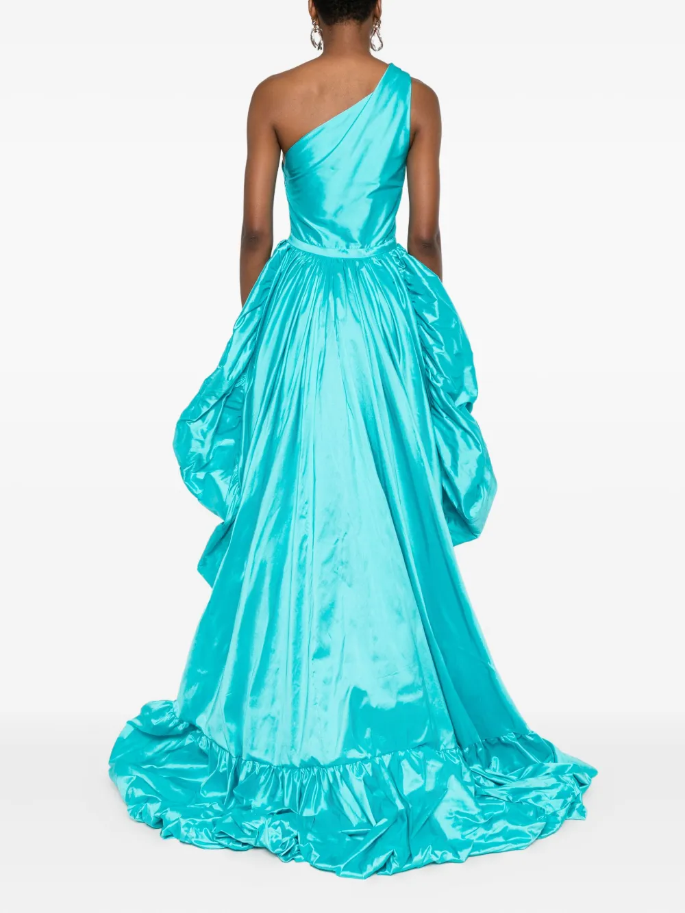 Miau By Clara Rotescu One-shoulder Ruffled Asymmetric Dress In Blue