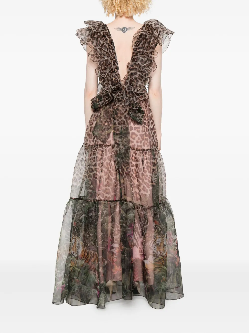 Miau By Clara Rotescu Animal-print Ruffled Midi Dress In Brown