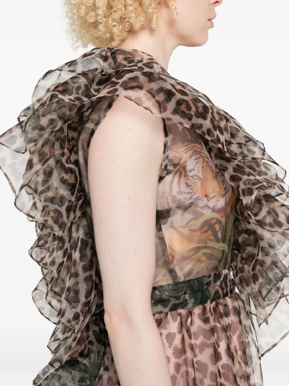 Miau By Clara Rotescu Animal-print Ruffled Midi Dress In Brown