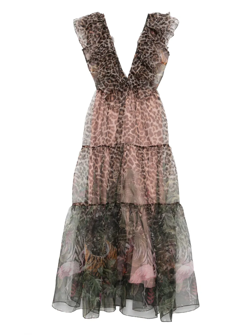 MIAU by Clara Rotescu animal-print ruffled midi dress | Brown | Image 1