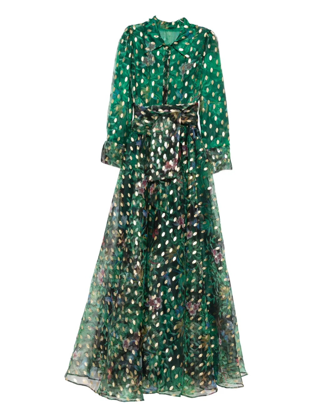 Miau By Clara Rotescu Printed Long-sleeve Maxi Dress In Green