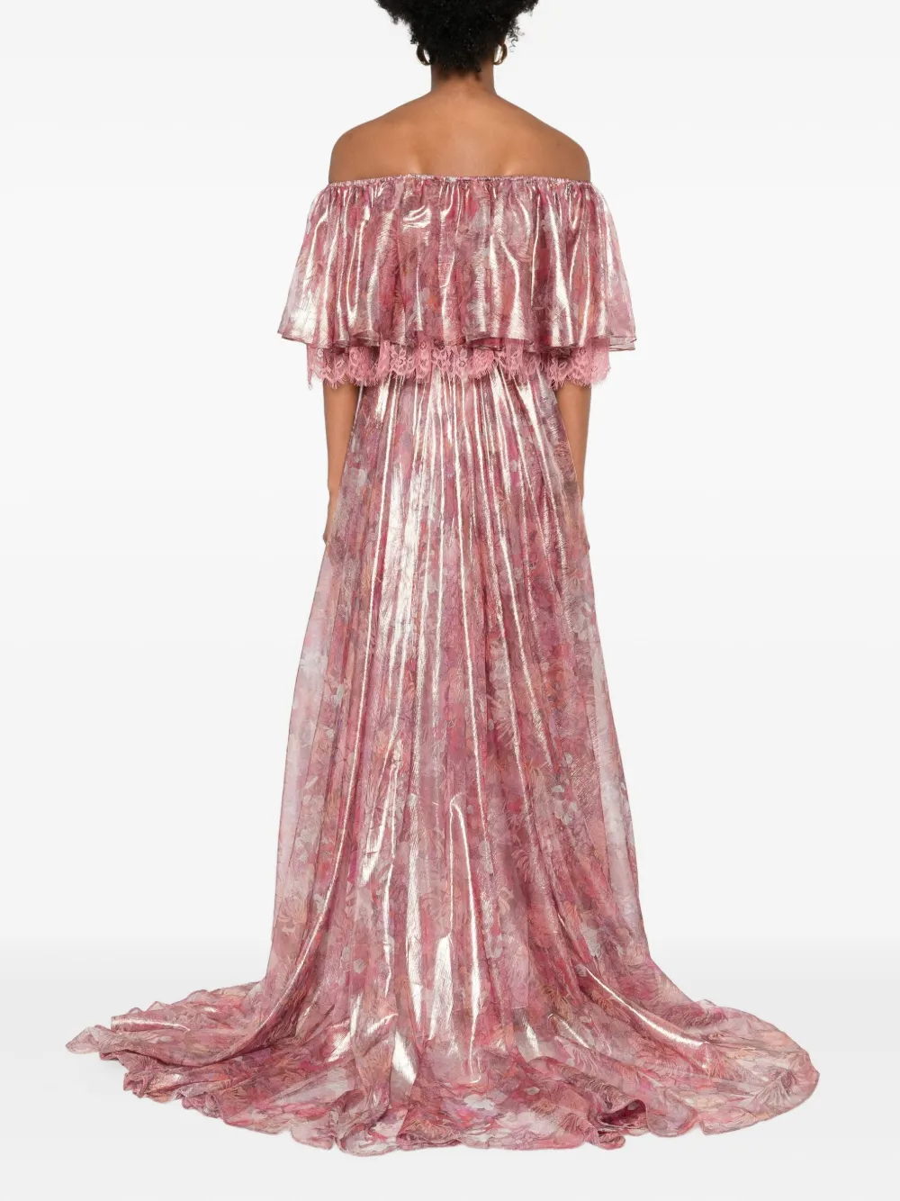Miau By Clara Rotescu Lace-trim Floral-print Maxi Dress In Pink