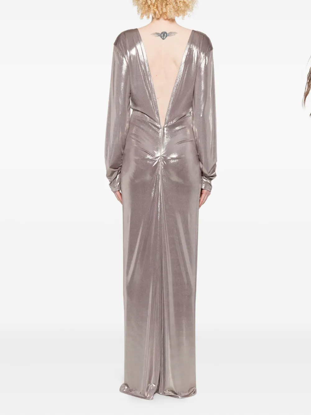 Miau By Clara Rotescu Draped-details Maxi Dress In Metallic