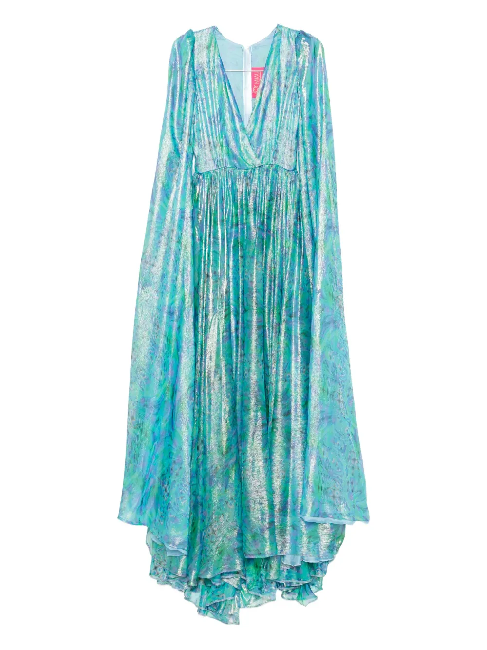 Miau By Clara Rotescu Cape-sleeve Printed Maxi Dress In Blue