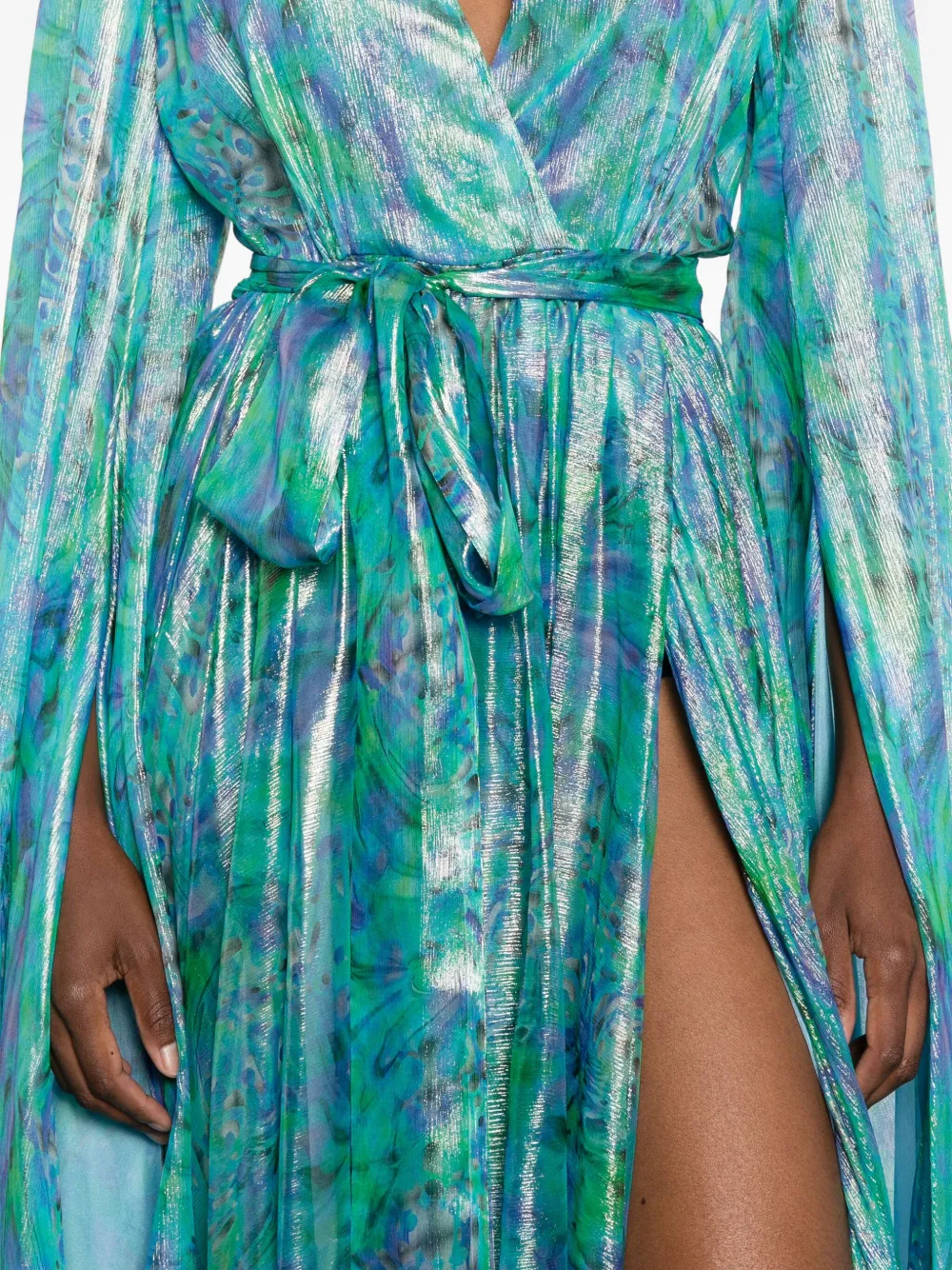 Miau By Clara Rotescu Cape-sleeve Printed Maxi Dress In Blue