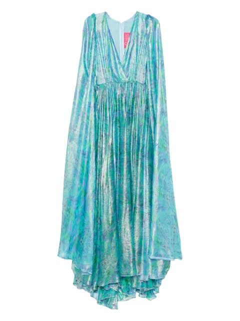 MIAU by Clara Rotescu cape-sleeve printed maxi dress