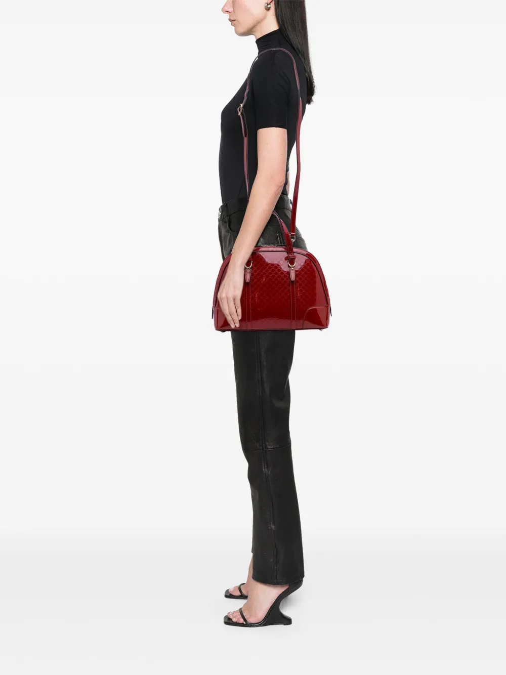 Pre-owned Gucci 2016-2025 Medium Microssima Patent Nice Dome Satchel In Red