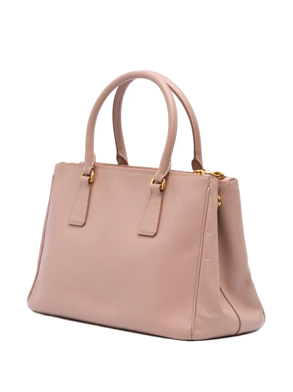 Pre-owned Prada 2021-2025 Large Saffiano Lux Galleria Double Zip Satchel In Pink