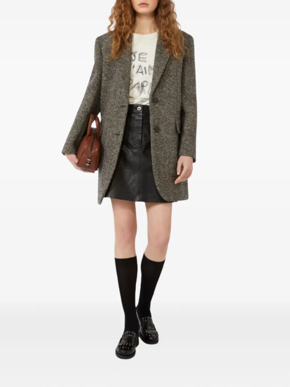Weekend Max Mara Abrigo De Cierre Sencillo De Tweed In Brown
